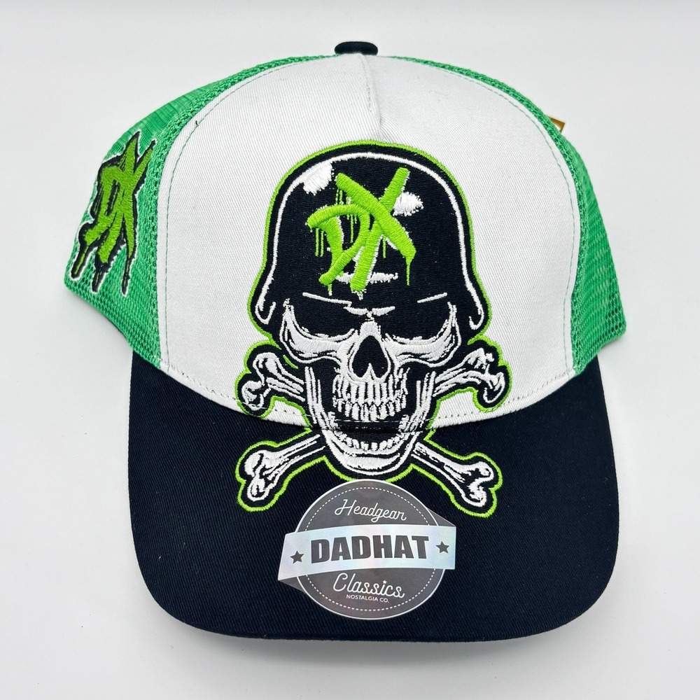 Headgear Classics‎ WWE DX Skull Trucker Hat Green White Black Snapback HGC189